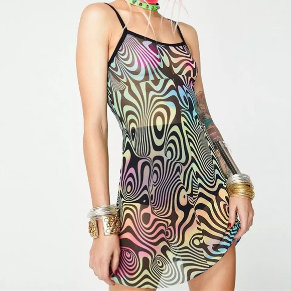 Trippy oil spill colorful mesh sheer dress - Picture 2 of 4